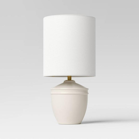 Mini Ceramic Table Lamp Ivory - Threshold: Ribbed Base, Polyester Drum Shade, E26 Socket