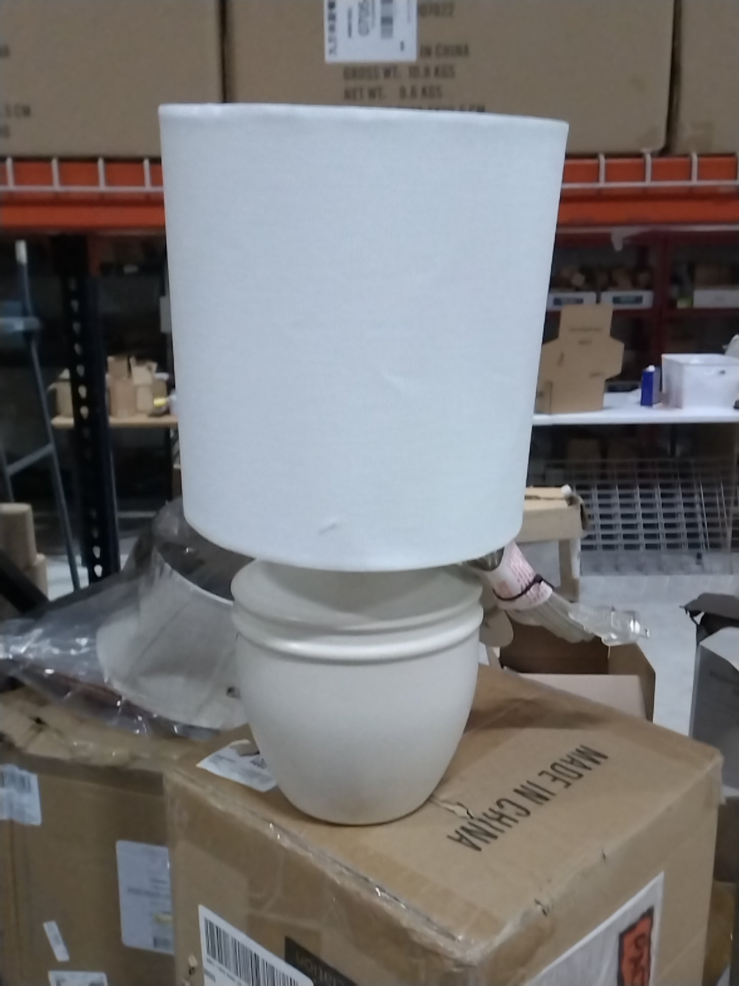 Mini Ceramic Table Lamp Ivory - Threshold: Ribbed Base, Polyester Drum Shade, E26 Socket