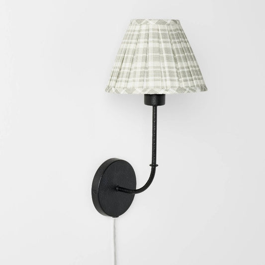 Wall Sconce with Green Pleated Plaid Shade - Threshold designed with Studio McGee: Iron Body, Cotton-Polyester, ETL Listed
