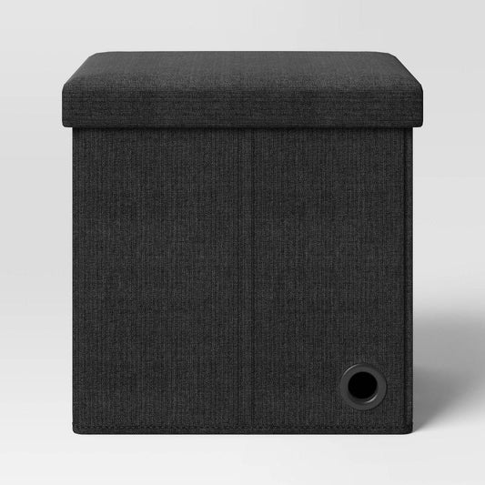 Collapsible Dorm Single Storage Ottoman Black - Room Essentials: Upholstered, Textured Fabric, Wood Frame, Storage Lid