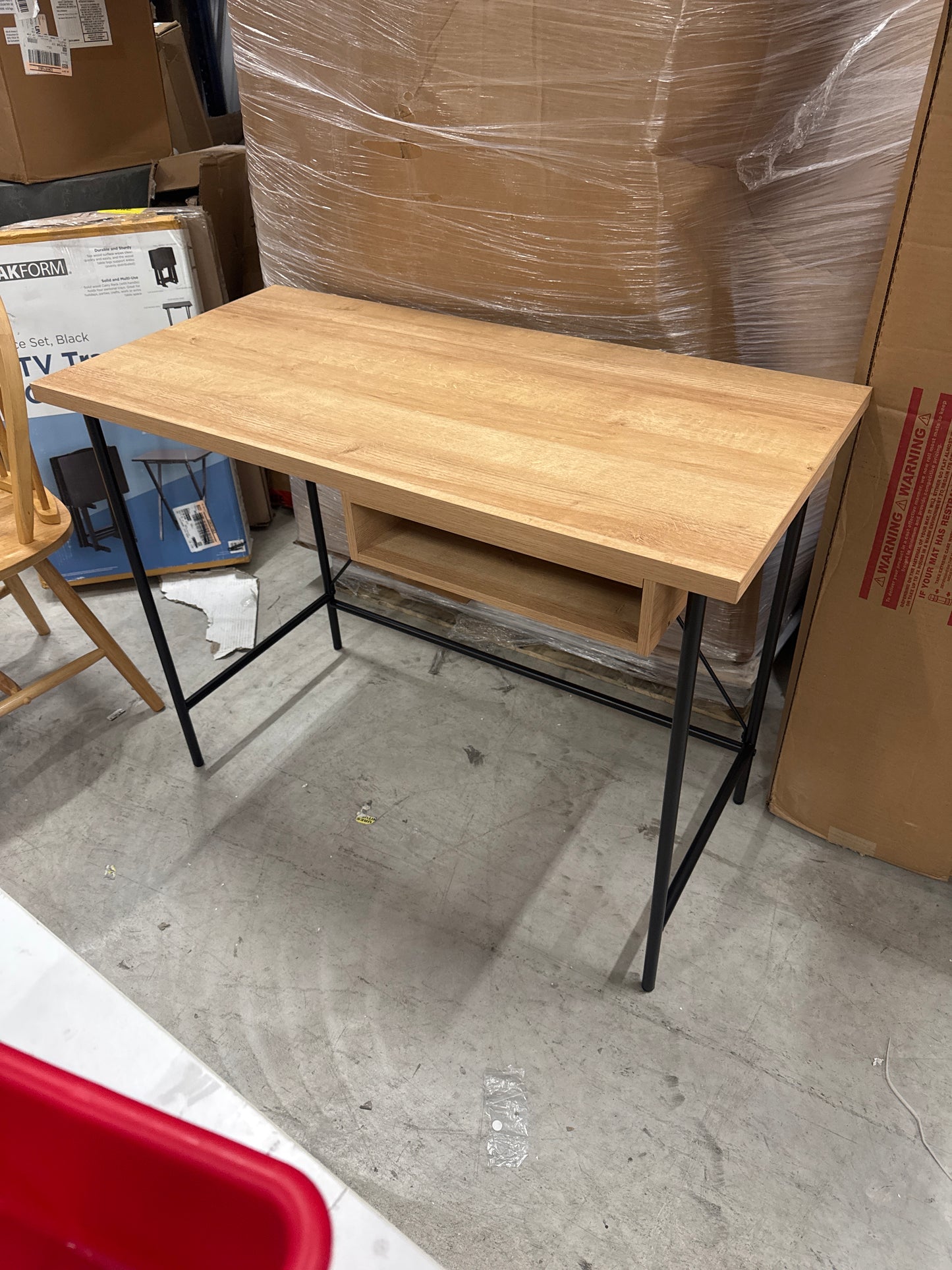 Wood and Metal Dorm Writing Desk with Storage Natural Laminate - Room Essentials: Sturdy Home Office Furniture with Open Shelf