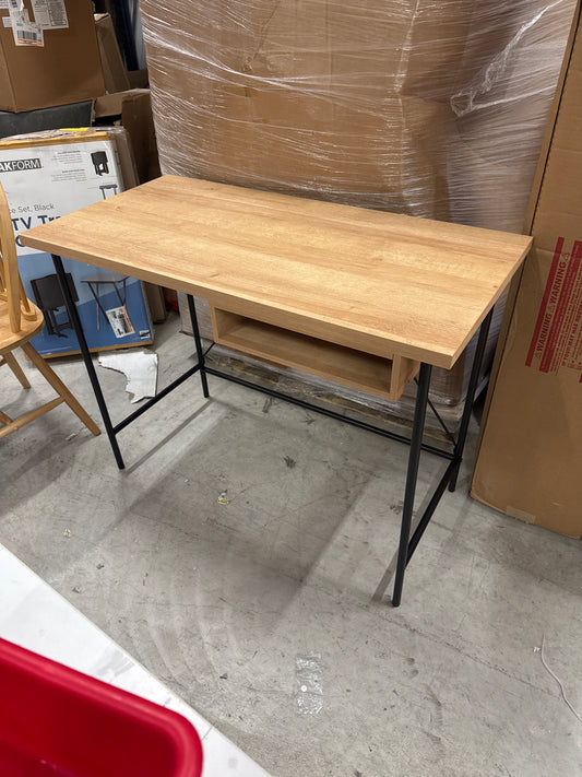 Wood and Metal Dorm Writing Desk with Storage Natural Laminate - Room Essentials: Sturdy Home Office Furniture with Open Shelf