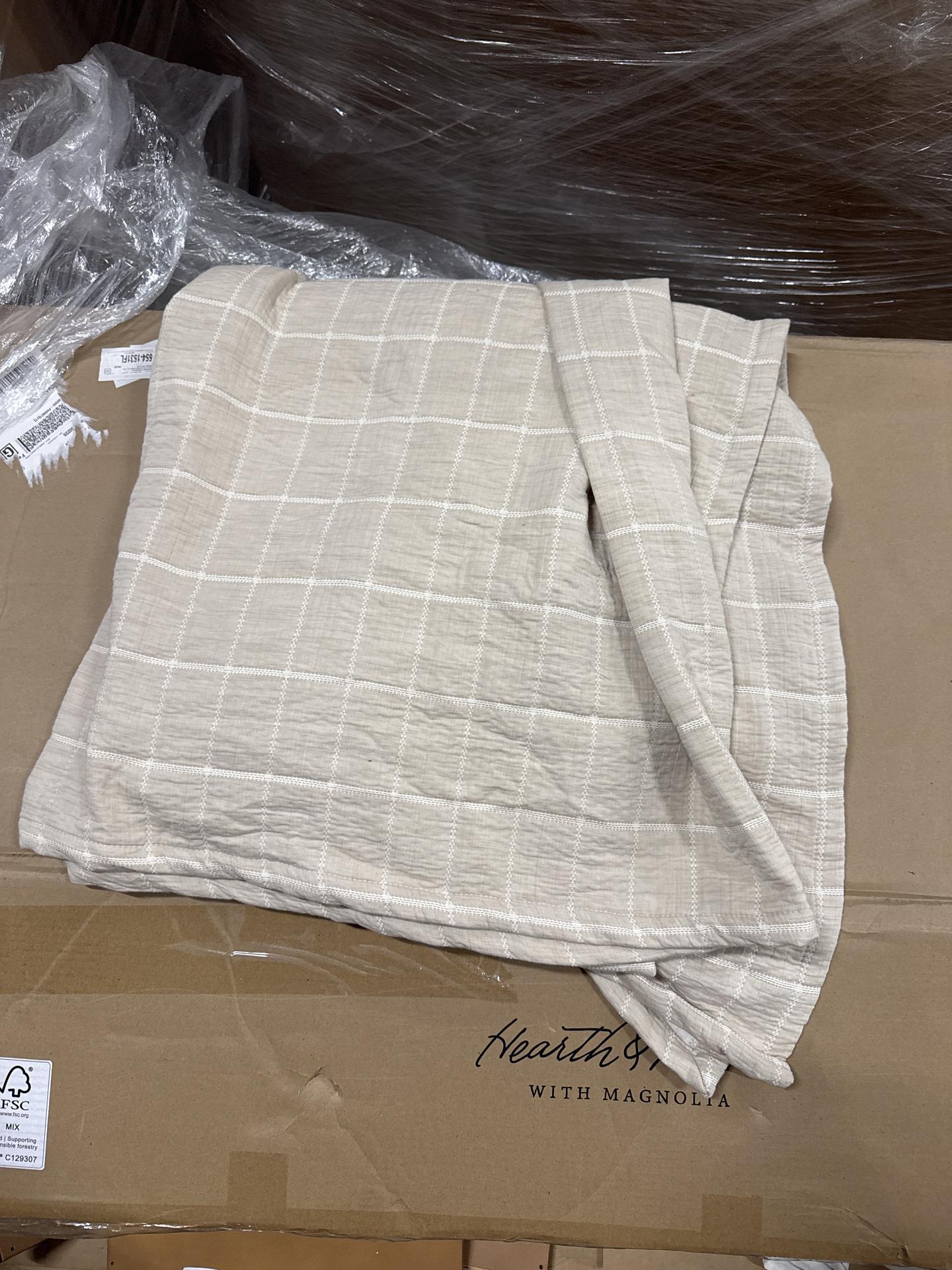 Full/Queen Textured Grid Coverlet Beige - Hearth & Hand with Magnolia: Farmhouse Jacquard Bedding, OEKO-TEX Certified