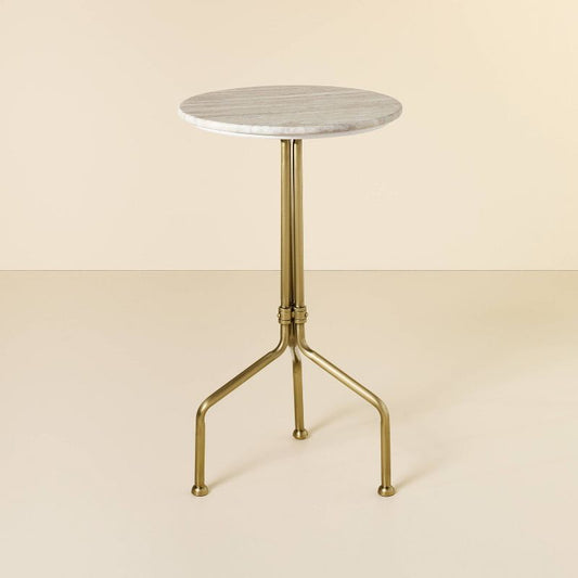 Marble And Brass Accent Side Drink Table - Warm Beige - Hearth & Hand™ With Magnolia: No Assembly, Iron Frame, 24" Height : Target