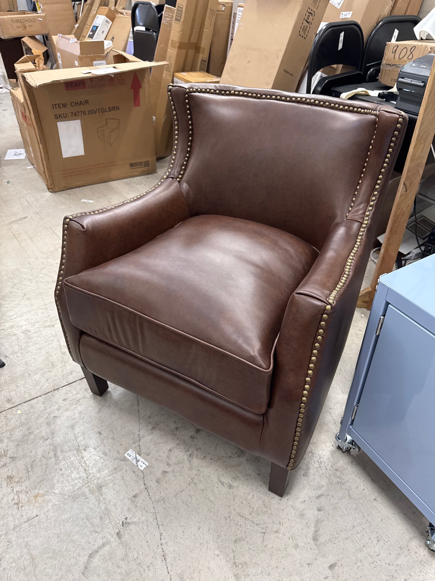 Christopher Knight Home Njord Contemporary Top Grain Leather Upholstered Club Accent Chair with Nailhead Trim, Brown
