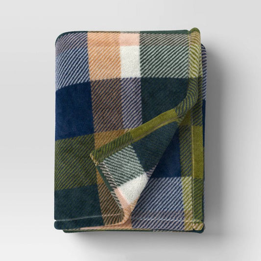 Printed Plaid Plush Throw Blanket Green Multi - Room Essentials™ : Target