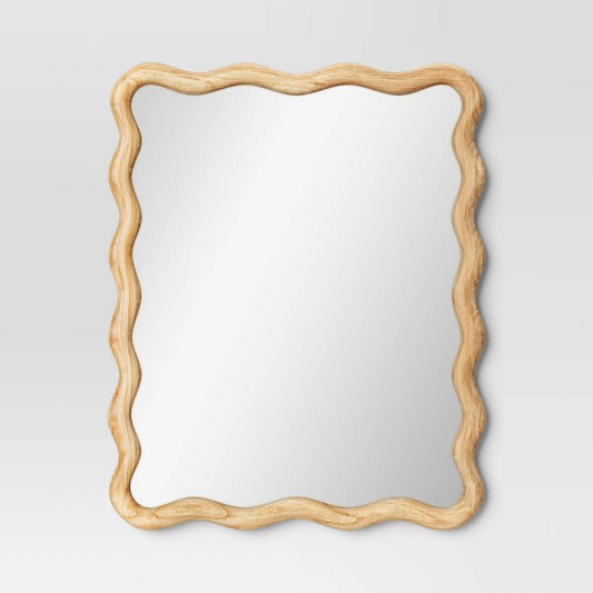 24"x 30" Scalloped Wall Mirror Natural Wood - Threshold: Modern Style, Rectangle Shape, Wood Frame, Wall Mount