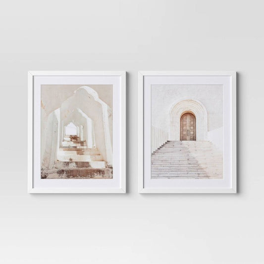 (Set of 2) 16"x20" Architecture Framed Arts Neutrals - Threshold: Vertical Wall Art, Brown Frame, Paper Material, Sawtooth Back Mount (Please be advised that sets may be missing pieces or otherwise incomplete.)