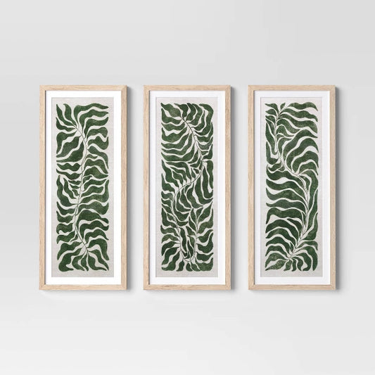 (Set of 3) 12"x28" Modern Seaweed Framed Arts Naturals - Threshold (Please be advised that sets may be missing pieces or otherwise incomplete.)