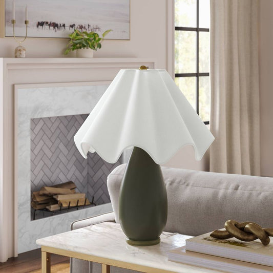 Wavy Shade Collection with Ceramic Base Table Lamp Green - Threshold