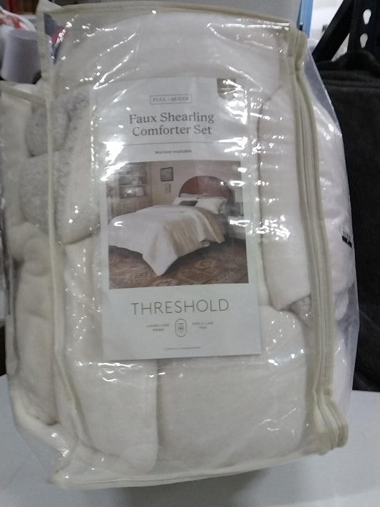 Full/Queen Cozy Faux Shearling Comforter and Sham Set Ivory - Threshold