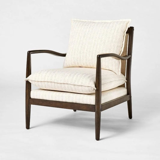 Wood Frame Pillow Top Accent Chair Cream (KD) - Threshold with Studio McGee: Upholstered, Rubberwood Base, Stripe Pattern