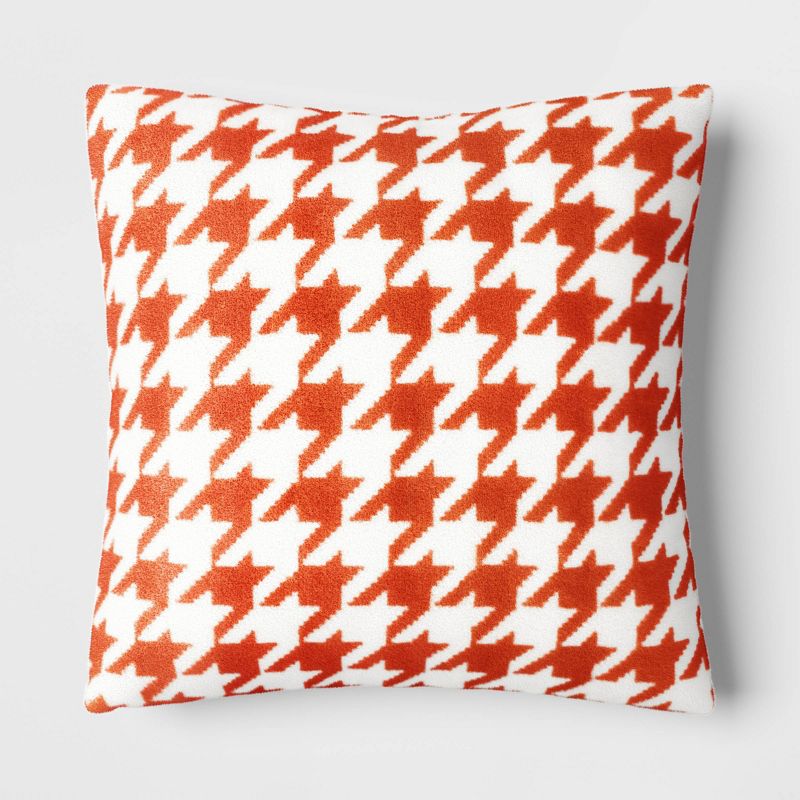 Printed Plush Houndstooth Pillow Square Throw Pillow With Faux Shearling Reverse-orange - Threshold™ : Target