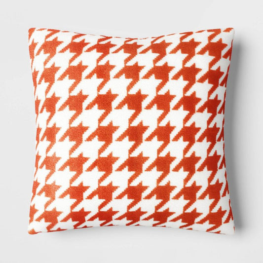 Printed Plush Houndstooth Pillow Square Throw Pillow With Faux Shearling Reverse-orange - Threshold™ : Target