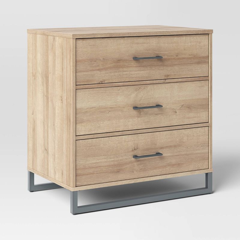 Mixed Material 3 Drawer Dorm Dresser Natural Wood - Room Essentials: Space-Saving Storage Furniture