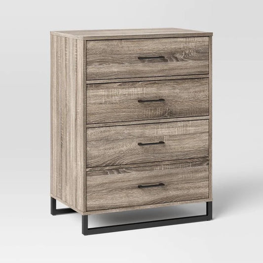 Mixed Material 4 Drawer Dresser Light Gray Wash - Room Essentials: Vertical Storage, MDF Frame, Spot Clean