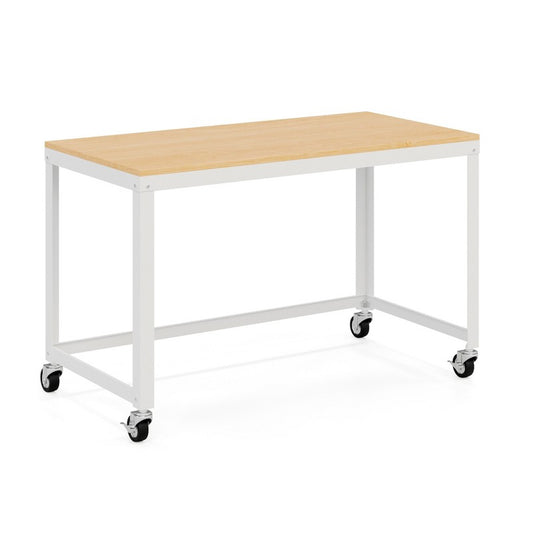 48" Wide Mobile Metal Desk for Home Office with Maple Top White - Space Solutions