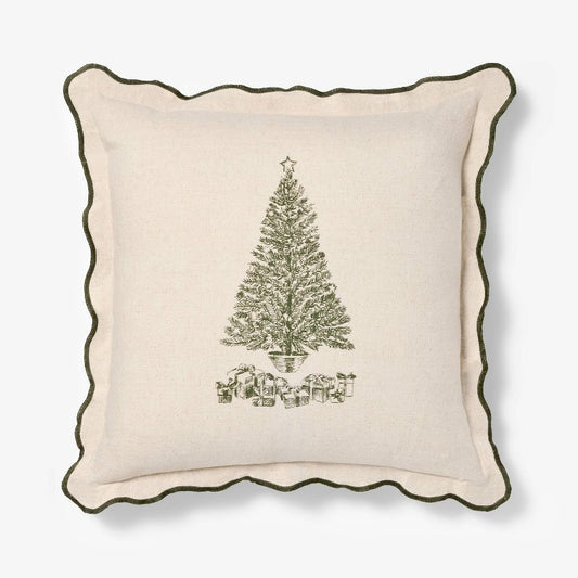 Holiday Tree Square Throw Pillow With Scalloped Edges Cream/green - Threshold™ Designed Withstudio Mcgee : Target