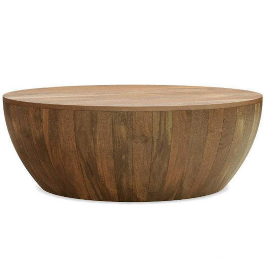 WyndenHall Keystone Drum Coffee Table Natural: Mango Wood, Modern Industrial Style, No Assembly Required