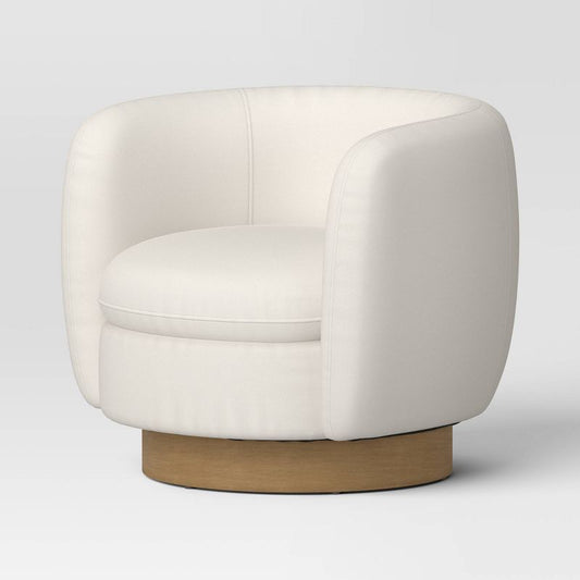 Upholstered Barrel Swivel Accent Chair With Wood Base Cream -threshold™ : Target