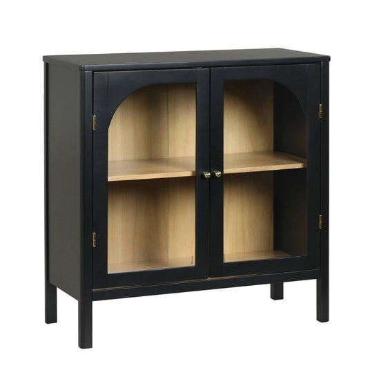 Nathan James Mason Wood And Glass Door Storage Cabinet Black: Elegant Credenza With Brass Hardware
