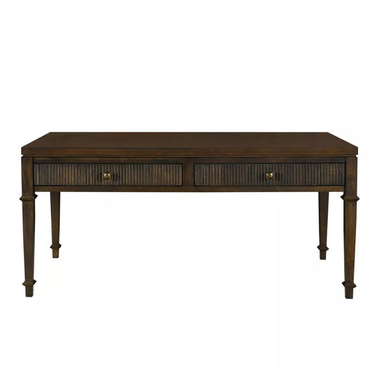 Martha Stewart Kenna Fluted 2 Drawer Coffee Table Brown: Antique Brass Knobs, Storage, Tapered Legs