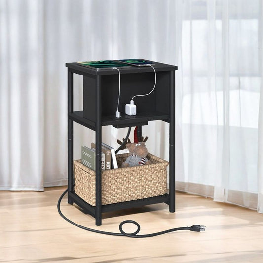 Vasagle End Table With Charging Station 3-tier Side Table With Usb Ports And Outlets Nightstand Black : Target
