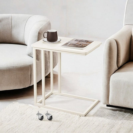 Vasagle End Table C Shaped Tv Tray Rolling Casters For Coffee Laptop Mobile Tablet Side Table Cream White : Target