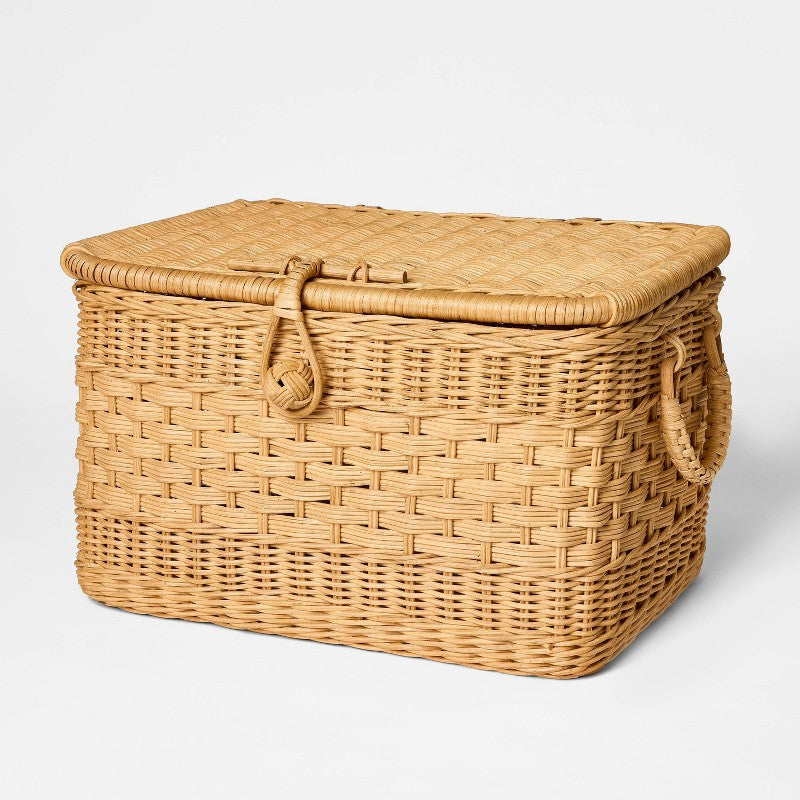 Medium Lidded Rattan Basket - Threshold designed with Studio McGee