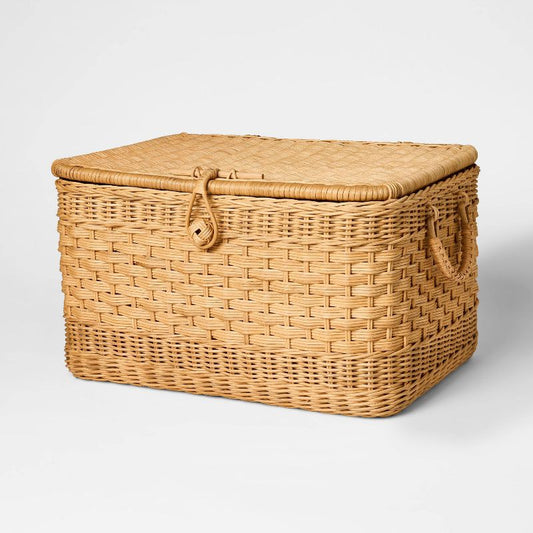 Large Lidded Rattan Decorative Basket Brown - Threshold designed with Studio McGee