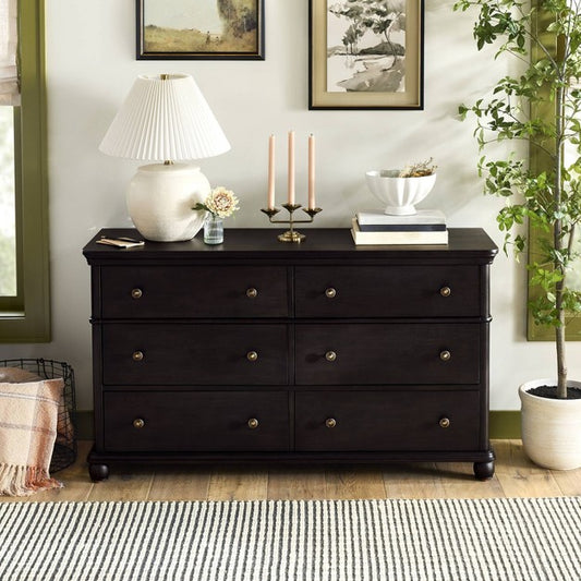Traditional Wooden 6-Drawer Horizontal Dresser - Black - Hearth & Hand with Magnolia Furniture
