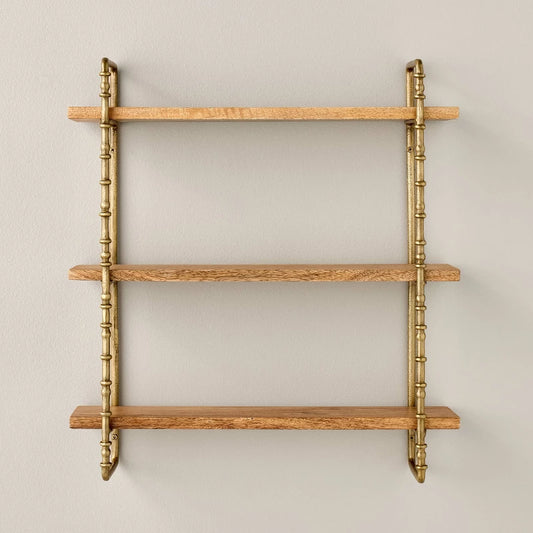 Turned Brass and Wood Tiered Wall Shelf - Hearth & Hand with Magnolia