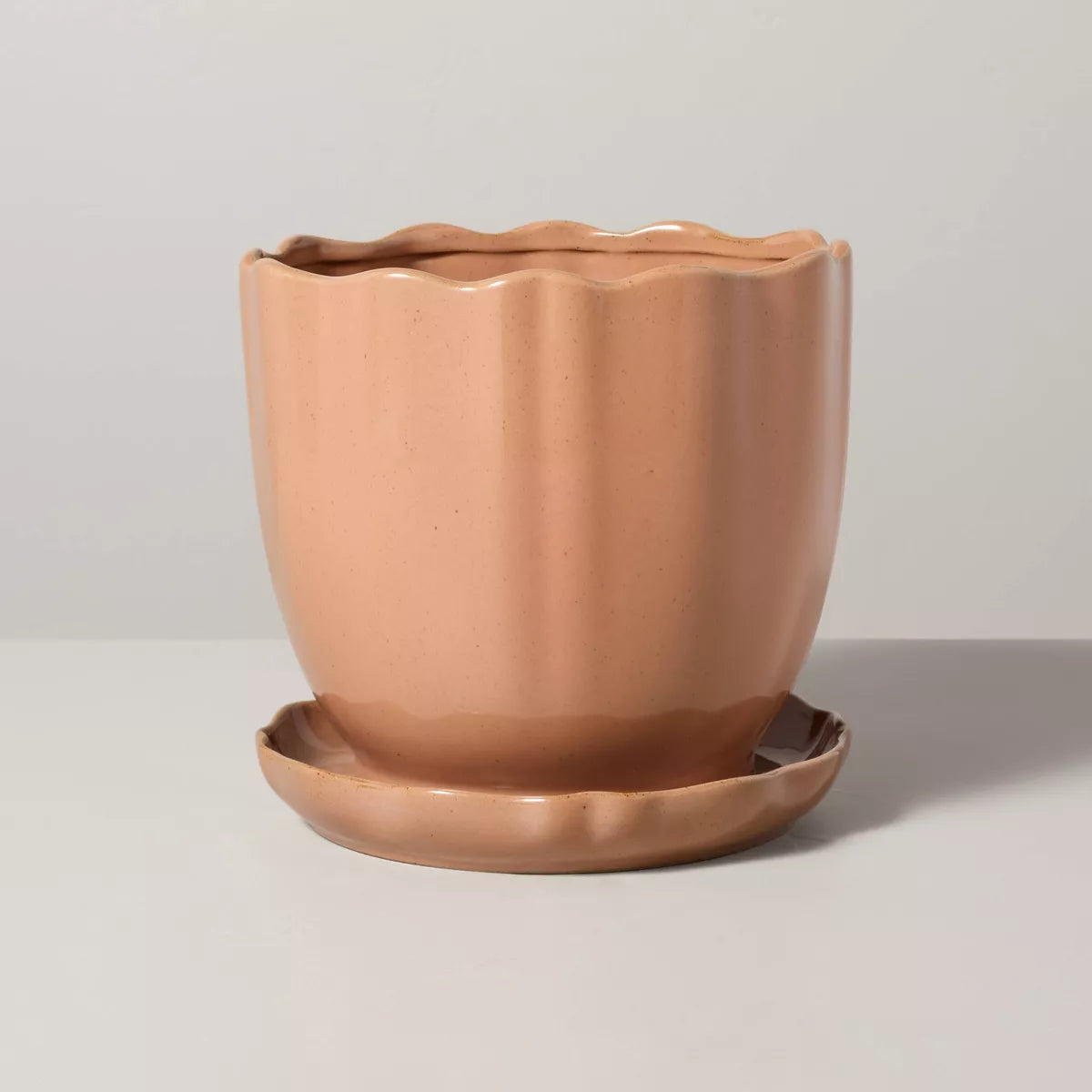 9.5" Scalloped Edge Stoneware Indoor/Outdoor Planter Pot with Saucer Cosmic Rust - Hearth & Hand with Magnolia