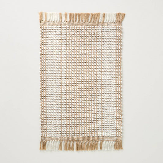 2'x3' Wide Border Stripe Handmade Woven Accent Rug Tan/Cream - Hearth & Hand with Magnolia