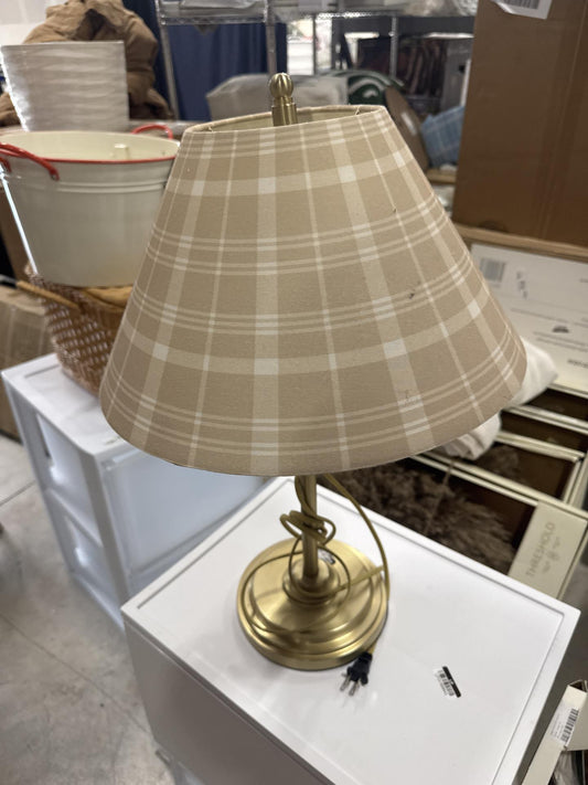 23" Brass Accent Table Lamp with Classic Plaid Shade Cream/Tan - Hearth & Hand with Magnolia