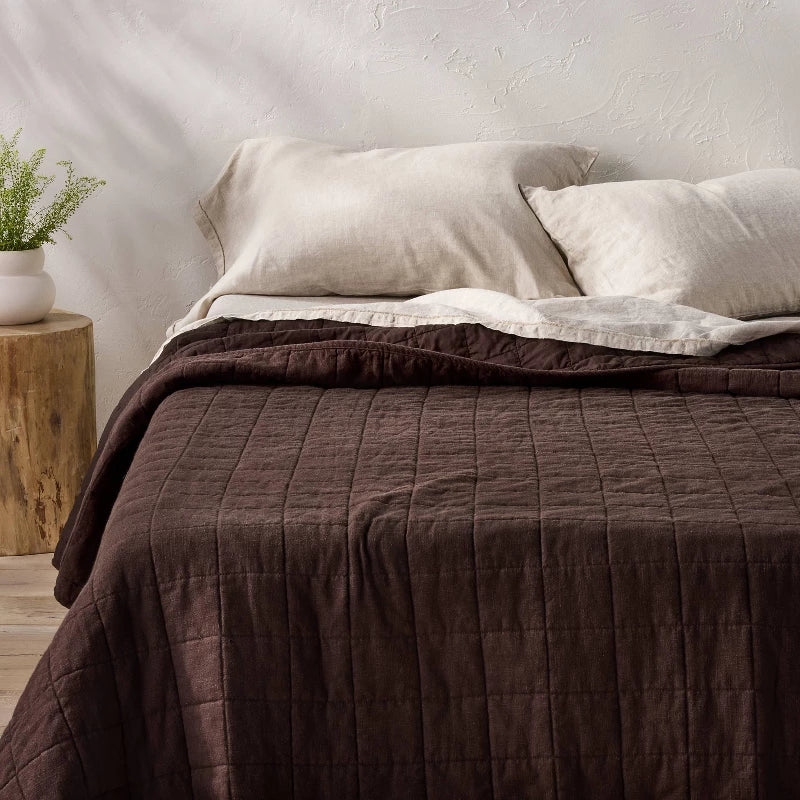 Full/Queen Heavyweight Linen Blend Quilt Dark Fig - Casaluna