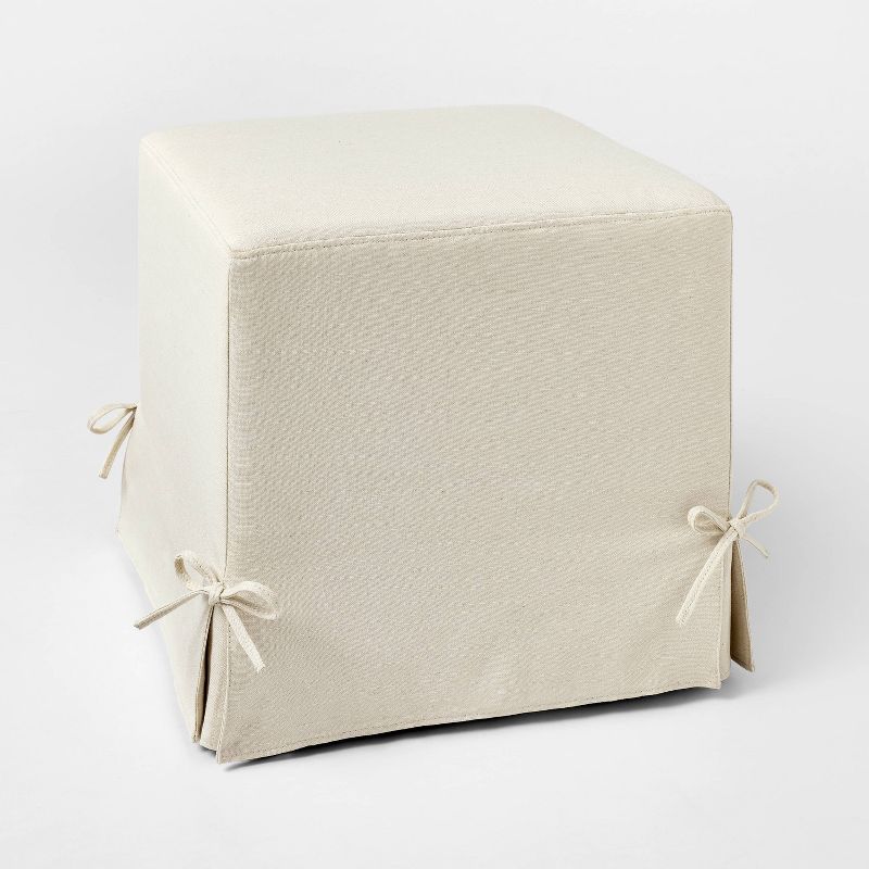 Lynwood Slipcover Cube Ottoman With Tie Details Cream - Threshold™ Designed W/studio Mcgee : Target