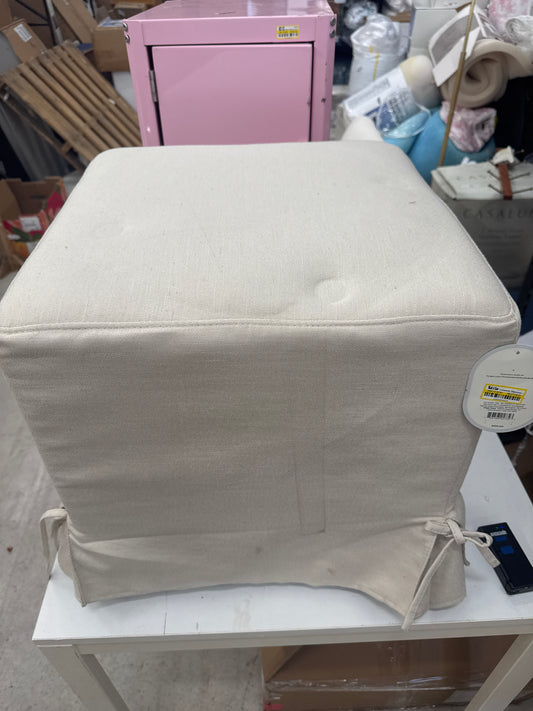 Lynwood Slipcover Cube Ottoman with Tie Details Cream - Threshold designed w/Studio McGee