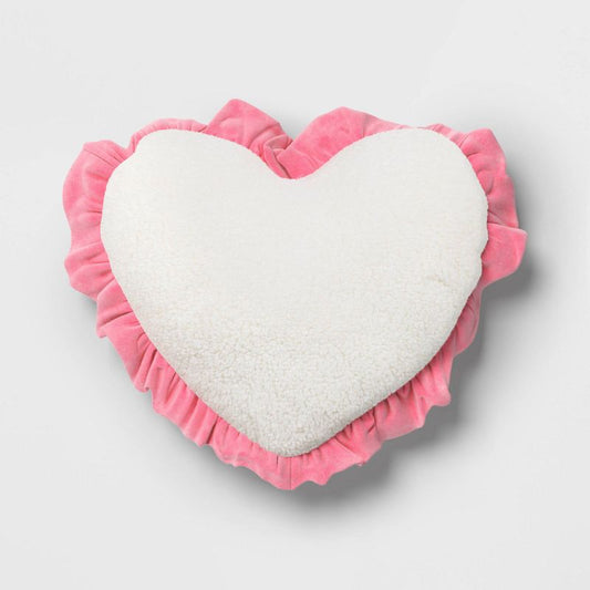 Oversized Heart Velvet Pillow with Faux Shearling Reverse Pink/Ivory - Threshold