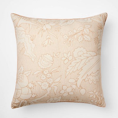 Oversized Square Reverse Embroidered Floral Pillow Orange or Cream - Threshold Design with Studio McGee