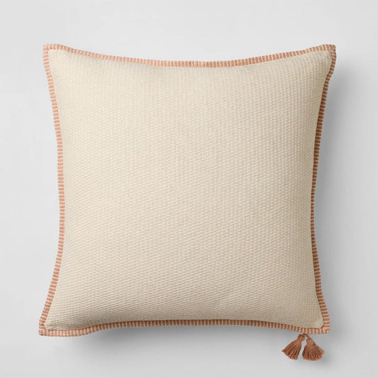 Oversized Square Cotton Linen Texture with Tassel Orange/Cream - Threshold designed with Studio McGee