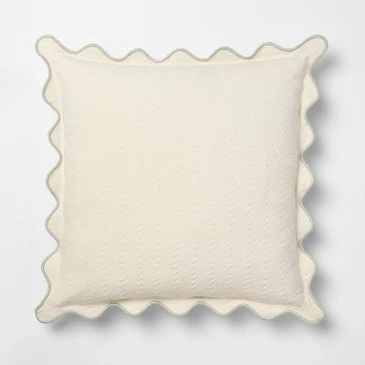 Square Herringbone w/ Scalloped Edge Cream and Army Green   - Threshold Designed with Studio McGee