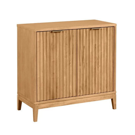 Nathan James Jasper Fluted Storage Cabinet Natural Brown: Brass Handles, Adjustable Shelves, Mid-Century Modern