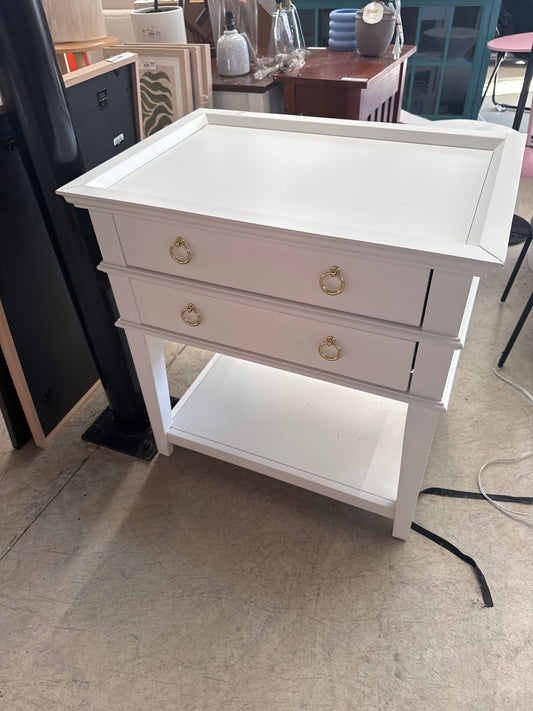 Comfort Pointe Clara Nightstand White: Recessed Top, 2 Drawers, Open Shelf, Painted MDF, Wood Frame