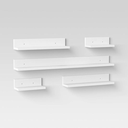 5pk Wall Shelf Picture Ledge White - Room Essentials