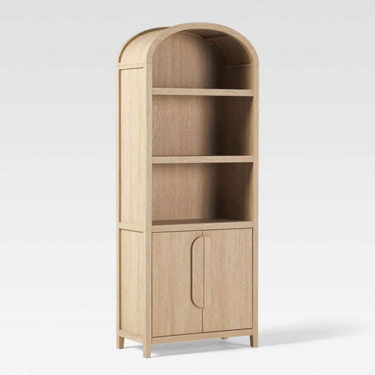 Saracina Home 76" 3 Shelf Arched Bookcase Cabinet Coastal Oak: Modern Storage, MDF Laminate