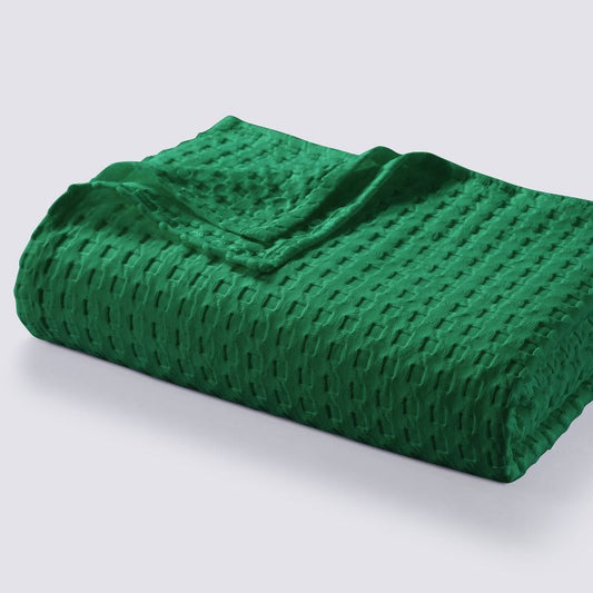 Tribeca Living Queen Vienna Chunky Waffle Weave Cotton Oversized Blanket Emerald Green: Machine Washable, No Backing : Target
