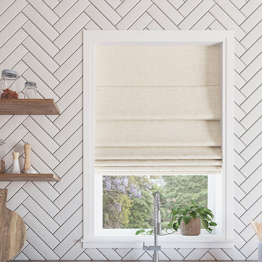 27"x64" Sun Zero 100% Blackout Somerton Textured Cordless Roman Window Shade Linen: Indoor Blinds for Window