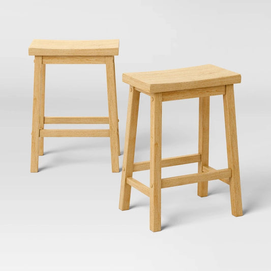 Set of 2 24" Solid Wood Backless Saddle Counter Height Barstools Natural - Room Essentials