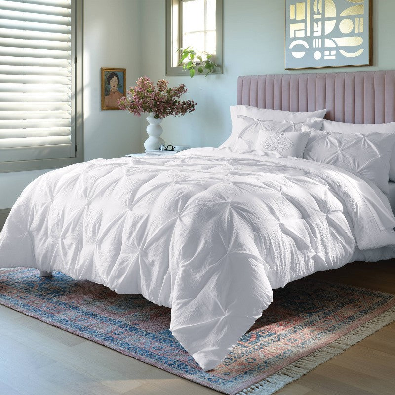8pc King Pinch Pleat Comforter and Sheet Set White - Threshold